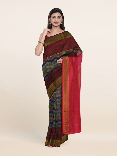 

Pothys Grey & Maroon Pure Silk Pochampally Saree