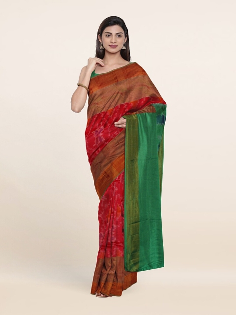 

Pothys Pink & Green Zari Pure Silk Pochampally Saree