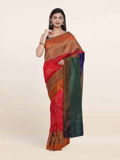 

Pothys Pink & Gold-Toned Woven Design Zari Pure Silk Pochampally Saree