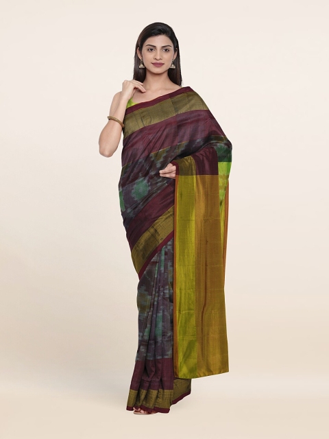 

Pothys Purple & Green Zari Pure Silk Pochampally Saree