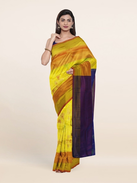 

Pothys Yellow & Blue Pure Silk Pochampally Saree