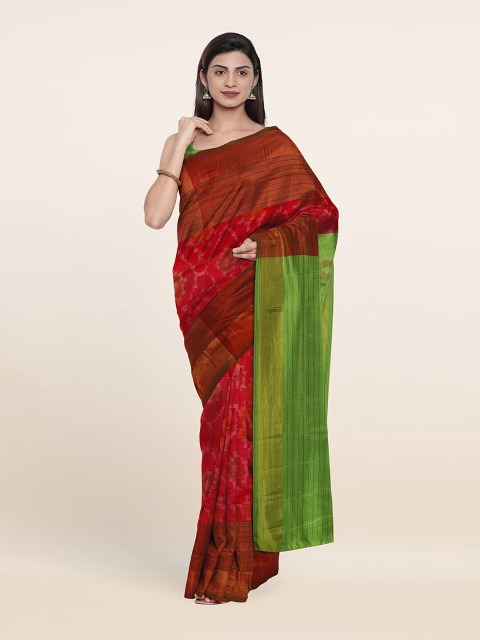 

Pothys Pink & Green Zari Pure Silk Pochampally Saree