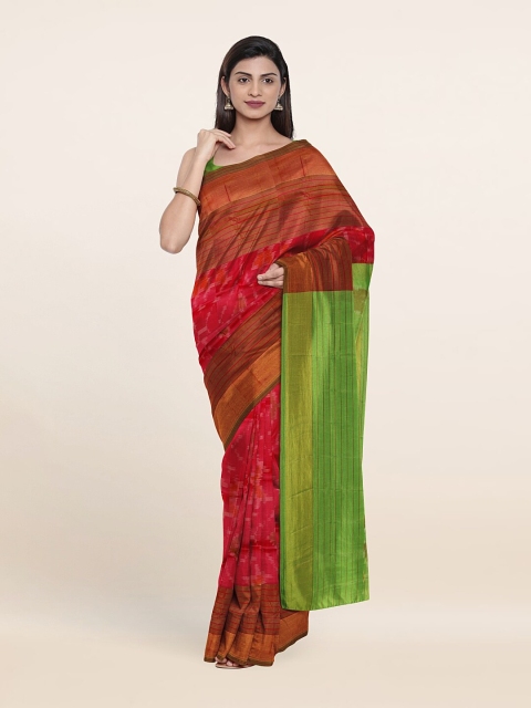 

Pothys Pink & Green Woven Design Zari Pure Silk Pochampally Saree