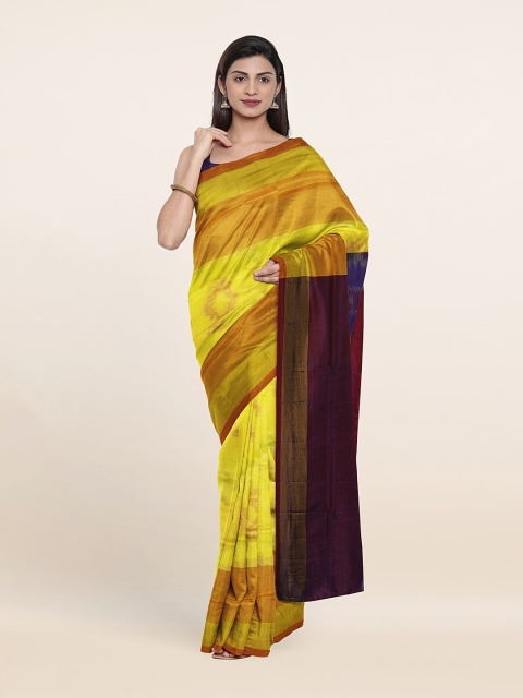 

Pothys Yellow & Blue Zari Pure Silk Pochampally Saree