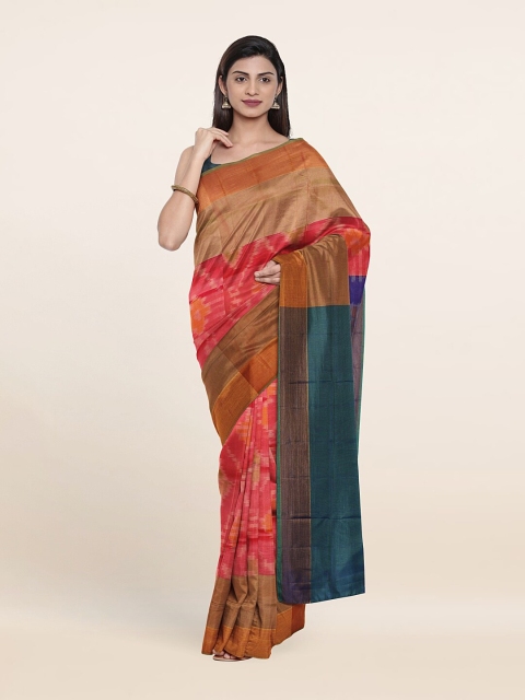 

Pothys Pink & Blue Zari Pure Silk Pochampally Saree