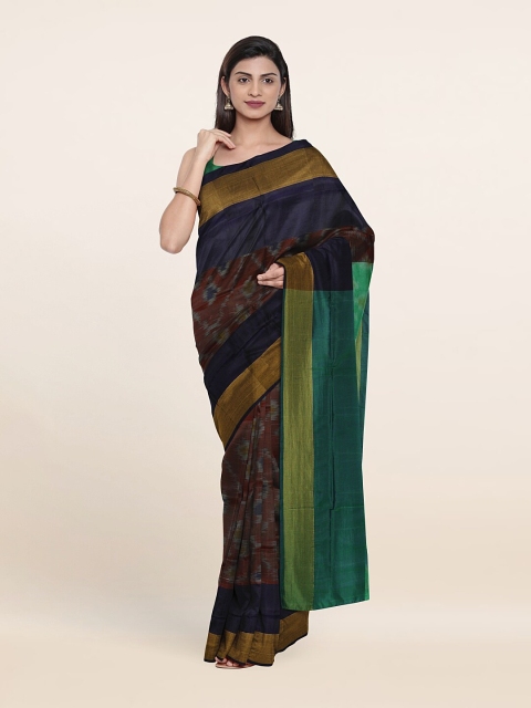 

Pothys Maroon & Navy Blue Zari Pure Silk Pochampally Saree