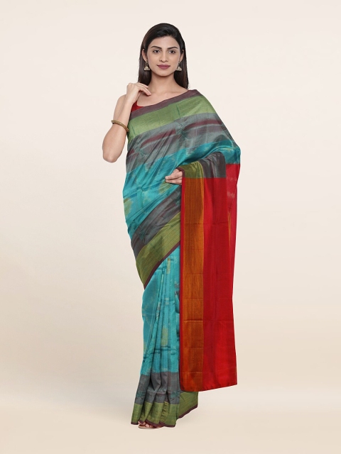 

Pothys Sea Green & Red Zari Pure Silk Pochampally Saree