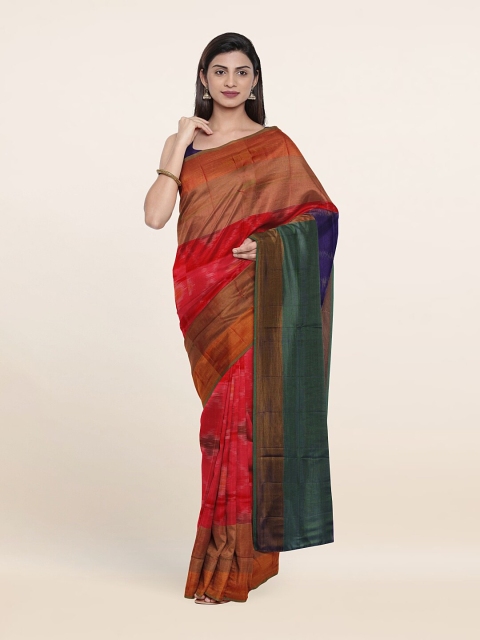 

Pothys Pink & Navy Blue Zari Pure Silk Pochampally Saree