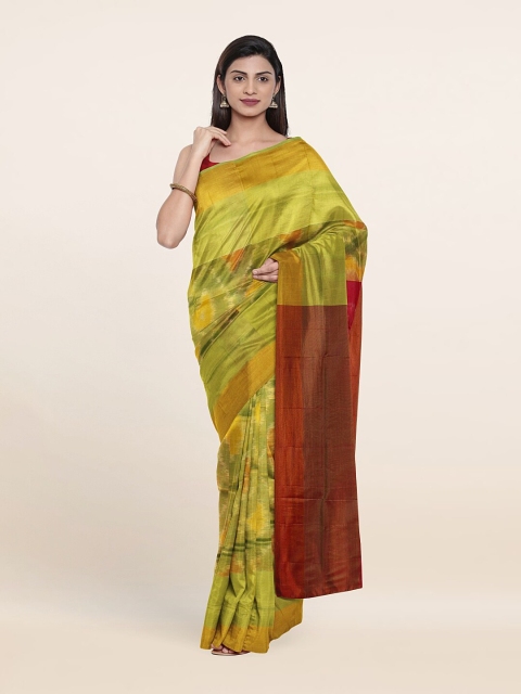 

Pothys Lime Green & Maroon Zari Pure Silk Pochampally Saree