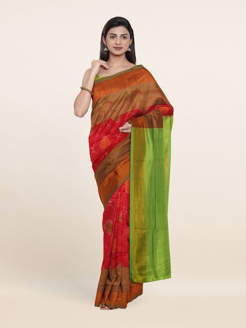 

Pothys Pink & Green Pure Silk Pochampally Saree