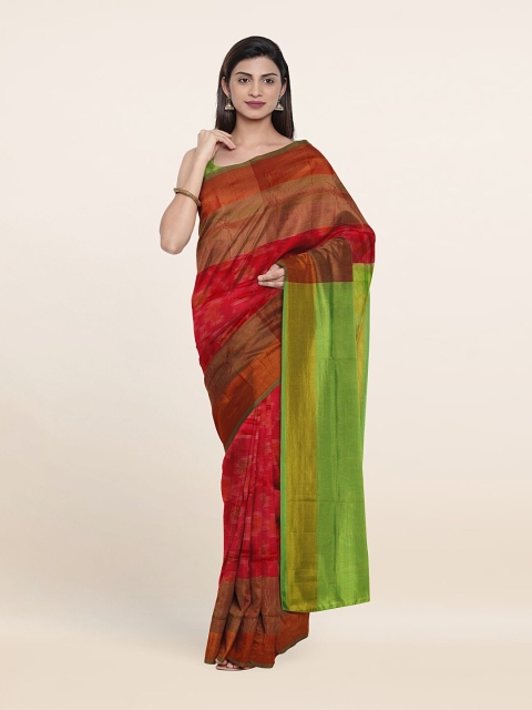 

Pothys Pink & Green Zari Pure Silk Pochampally Saree