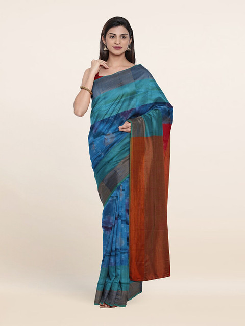 

Pothys Blue & Red Zari Pure Silk Pochampally Saree