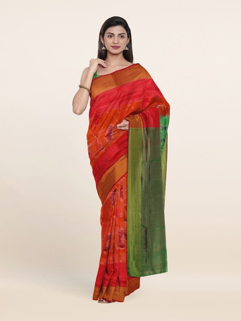 

Pothys Orange & Green Zari Pure Silk Pochampally Saree