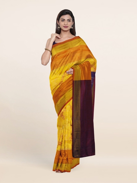 

Pothys Yellow & Blue Zari Pure Silk Pochampally Saree