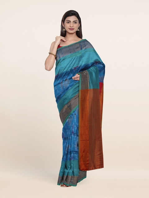 

Pothys Blue & Red Zari Pure Silk Pochampally Saree