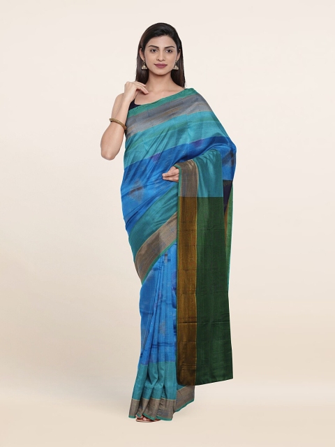 

Pothys Blue & Green Zari Pure Silk Pochampally Saree