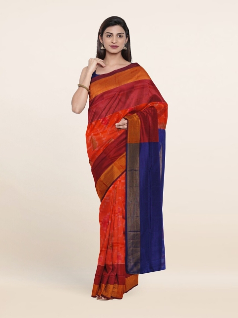 

Pothys Orange & Blue Zari Pure Silk Pochampally Saree