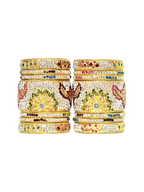 

Mallepula Women Set Of 14 Gold-Plated Stone-Studded Bangles