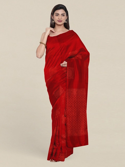 

Pothys Red & Gold-Toned Woven Design Zari Pure Silk Saree