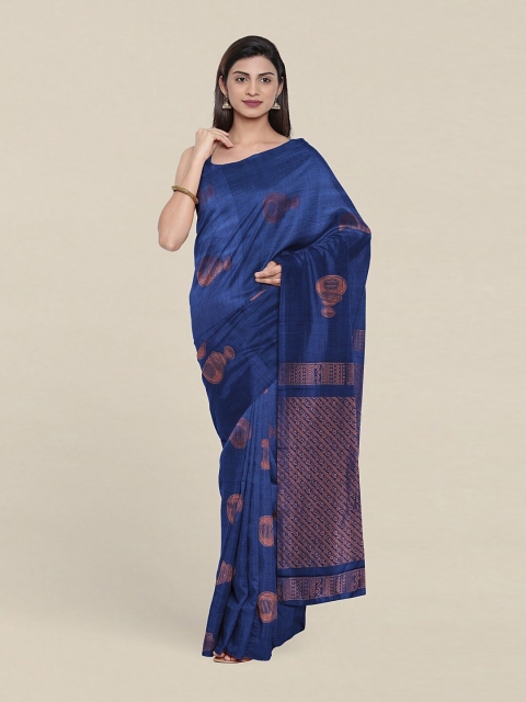 

Pothys Blue & Gold-Toned Ethnic Motifs Zari Pure Silk Saree