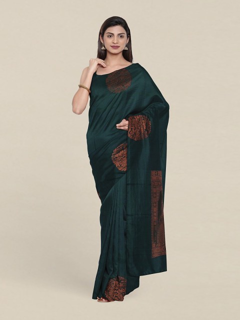 

Pothys Green & Copper-Toned Ethnic Motifs Zari Pure Silk Saree