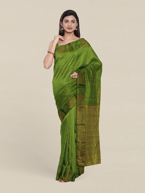 

Pothys Green & Gold-Toned Ethnic Motifs Zari Pure Silk Saree