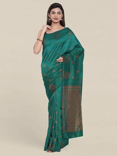 

Pothys Teal & Copper-Toned Ethnic Motifs Zari Pure Silk Saree