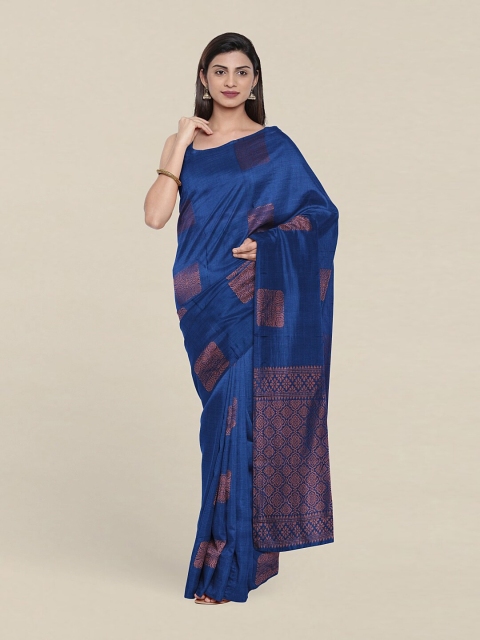 

Pothys Blue & Gold-Toned Ethnic Motifs Zari Pure Silk Saree