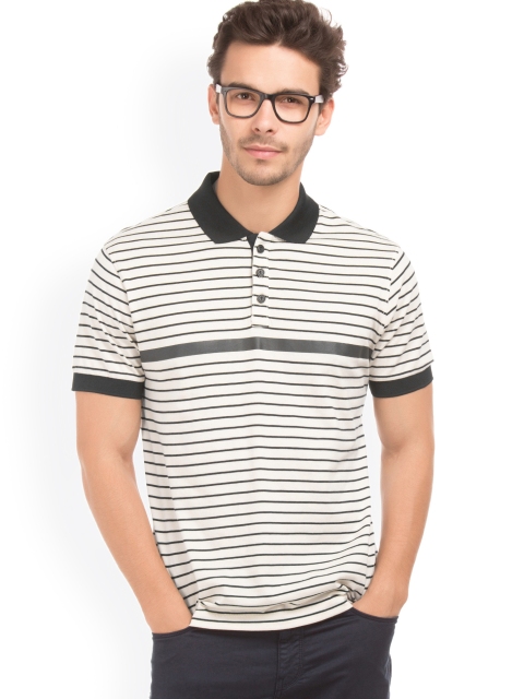 

Nautica Men White Striped Slim Fit Polo Collar T-shirt
