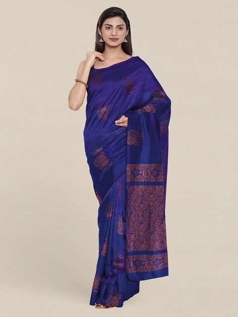 

Pothys Blue & Gold-Toned Ethnic Motifs Zari Pure Silk Saree