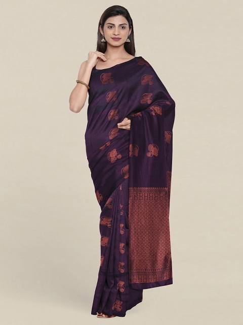 

Pothys Purple & Copper-Toned Ethnic Motifs Zari Pure Silk Saree