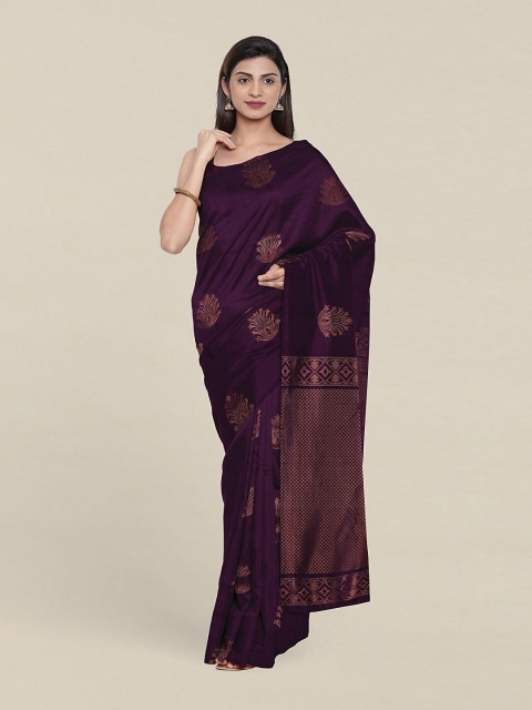 

Pothys Purple & Copper-Toned Ethnic Motifs Zari Pure Silk Saree