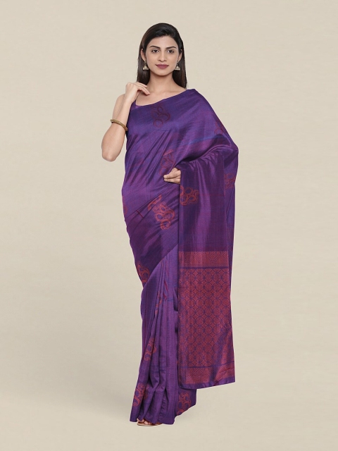 

Pothys Violet & Copper-Toned Ethnic Motifs Zari Pure Silk Saree