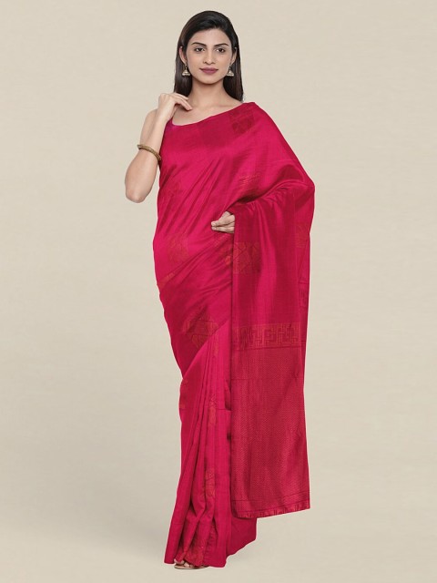 

Pothys Pink & Gold-Toned Woven Design Zari Pure Silk Saree