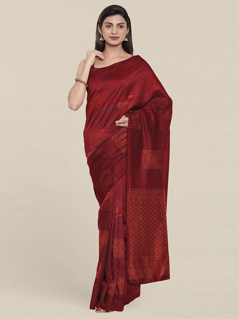 

Pothys Maroon & Copper-Toned Ethnic Motifs Zari Pure Silk Saree
