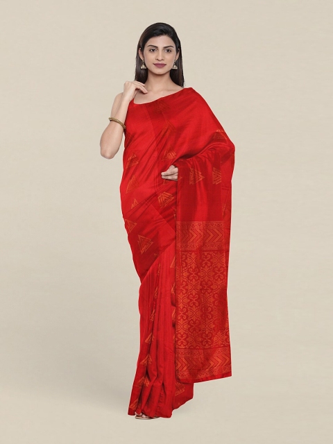 

Pothys Red & Copper-Toned Ethnic Motifs Zari Pure Silk Saree