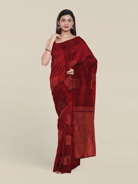 

Pothys Maroon & Copper-Toned Zari Woven Design Pure Silk Saree