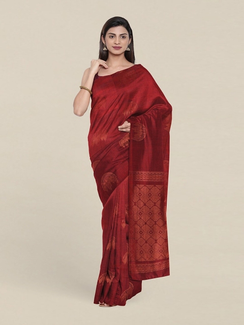 

Pothys Maroon & Copper-Toned Ethnic Motifs Zari Pure Silk Saree