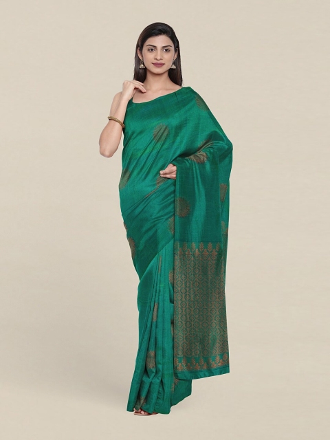 

Pothys Green & Copper-Toned Ethnic Motifs Zari Pure Silk Saree
