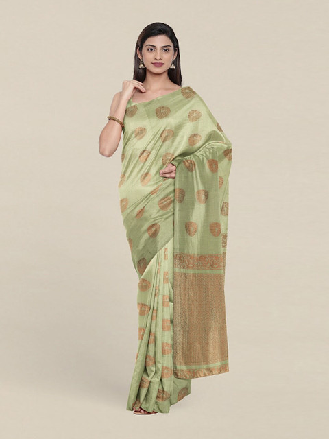 

Pothys Sea Green & Gold-Toned Ethnic Motifs Zari Pure Silk Saree
