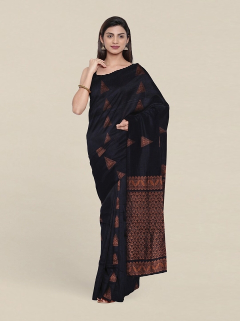 

Pothys Navy Blue & Copper-Toned Woven Design Zari Pure Silk Saree
