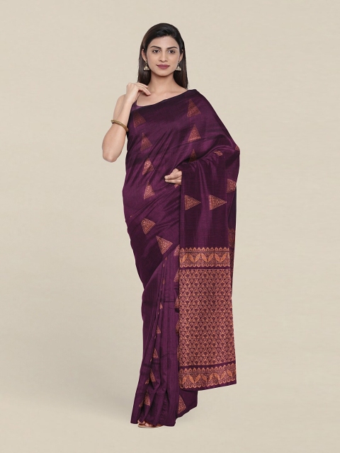 

Pothys Purple & Gold-Toned Woven Design Zari Pure Silk Saree