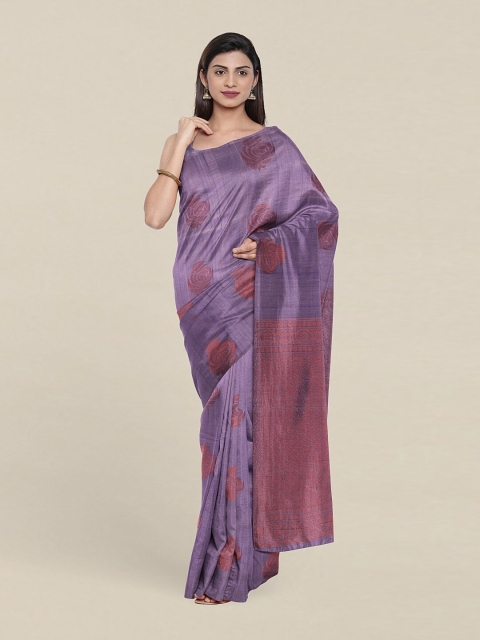 

Pothys Lavender & Gold-Toned Ethnic Motifs Zari Pure Silk Saree