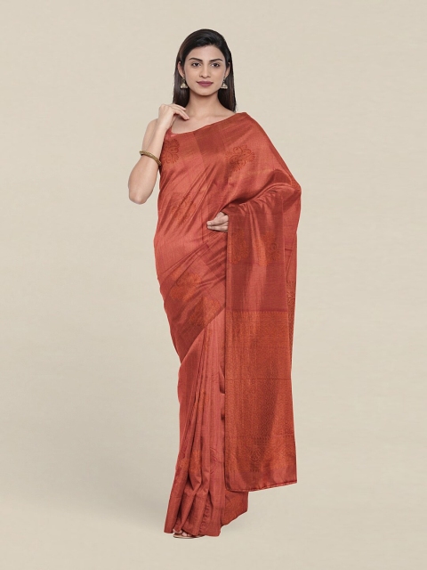 

Pothys Rust & Copper-Toned Woven Design Zari Pure Silk Saree