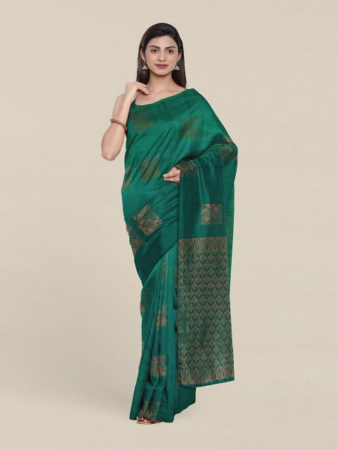 

Pothys Green & Copper-Toned Zari Woven Design Pure Silk Saree