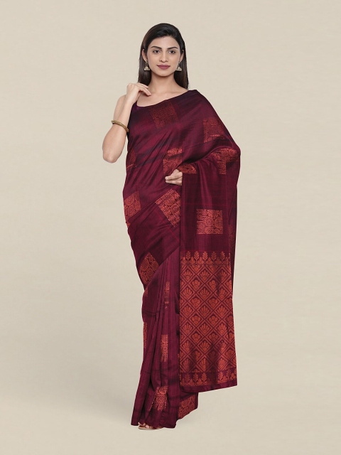 

Pothys Purple & Copper-Toned Woven Design Zari Pure Silk Saree