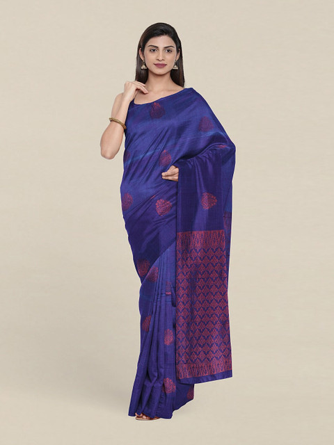 

Pothys Blue & Copper-Toned Woven Design Zari Pure Silk Saree