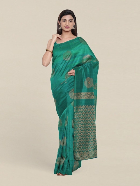 

Pothys Sea Green & Copper-Toned Woven Design Zari Pure Silk Saree