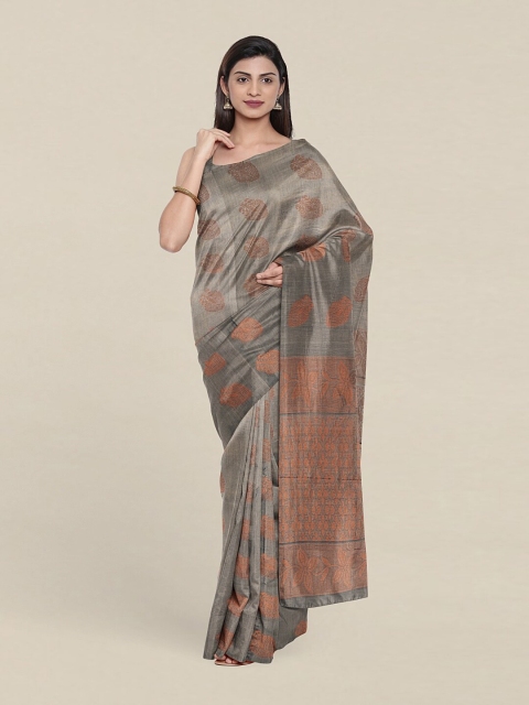 

Pothys Grey & Copper-Toned Ethnic Motifs Zari Pure Silk Saree