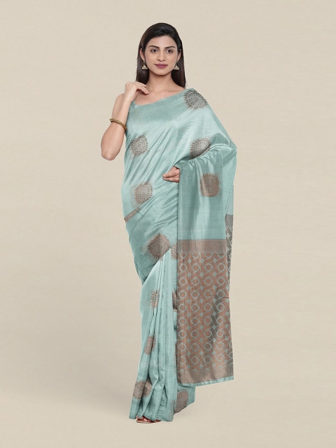 

Pothys Turquoise Blue & Copper-Toned Ethnic Motifs Zari Pure Silk Saree